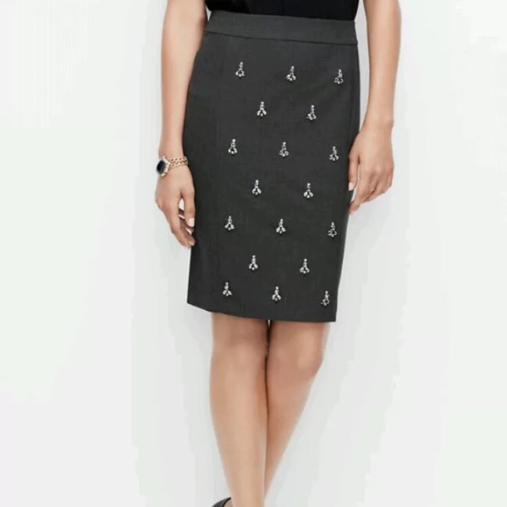 Ann Taylor pencil skirt gray embellished jewel